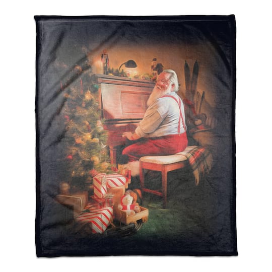 Painted Santa On Piano 50x60 Coral Fleece Blanket